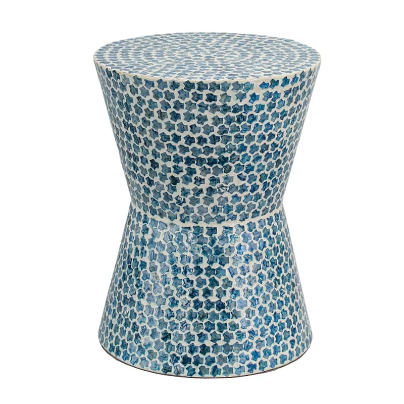 Tapered Round Capiz Shell Inlay Accent Stool - 19.75" - Blue and White