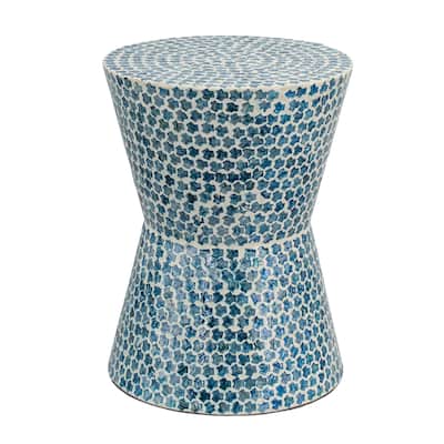 Tapered Round Capiz Shell Inlay Accent Stool - 19.75" - Blue and White