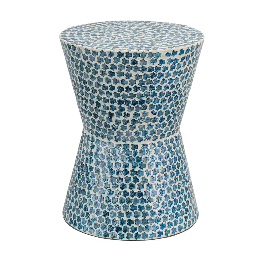 Tapered Round Capiz Shell Inlay Accent Stool - 19.75" - Blue and White