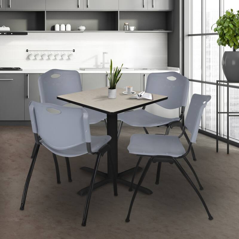 30" Square Breakroom Table- Maple & 4 'M' Stack Chairs- Grey - 30