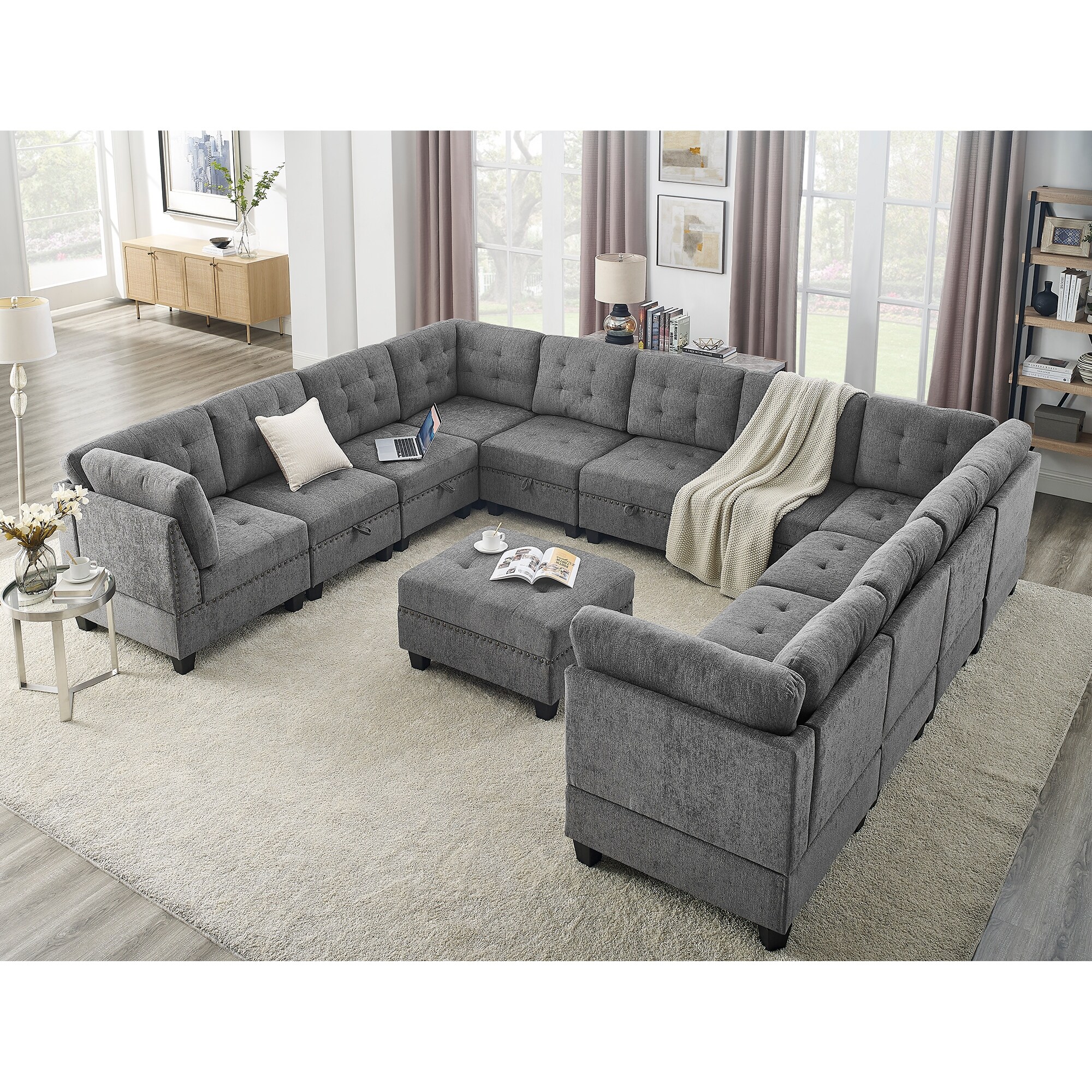 U shaped store sectional with ottoman