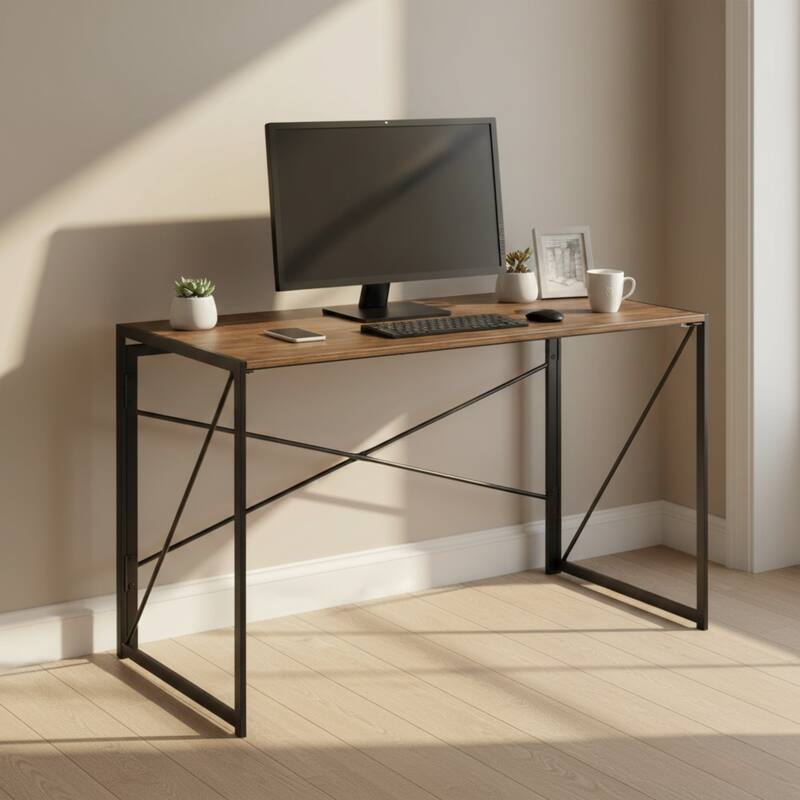 Homylin Folding Writing Desk with Metal Frame, Space-Saving Computer Table, No Assembly Required - 47.2"