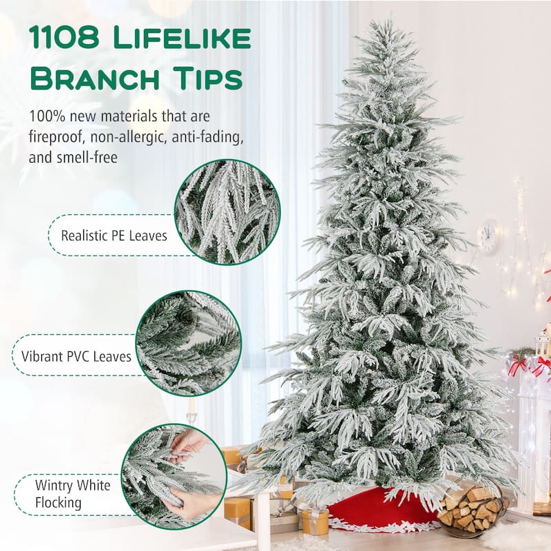 Costway 6/7/8 FT Artificial Christmas Tree with 820 PE PVC Branch Tips - Green & White - See Details