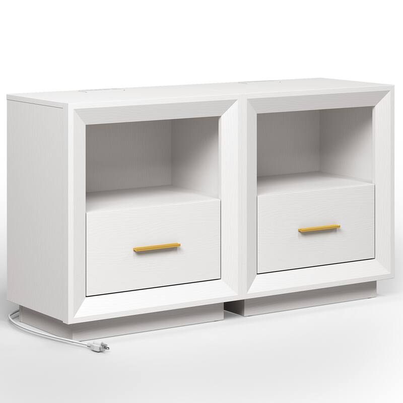 Modern Nightstand with Charging Station， Set of 2