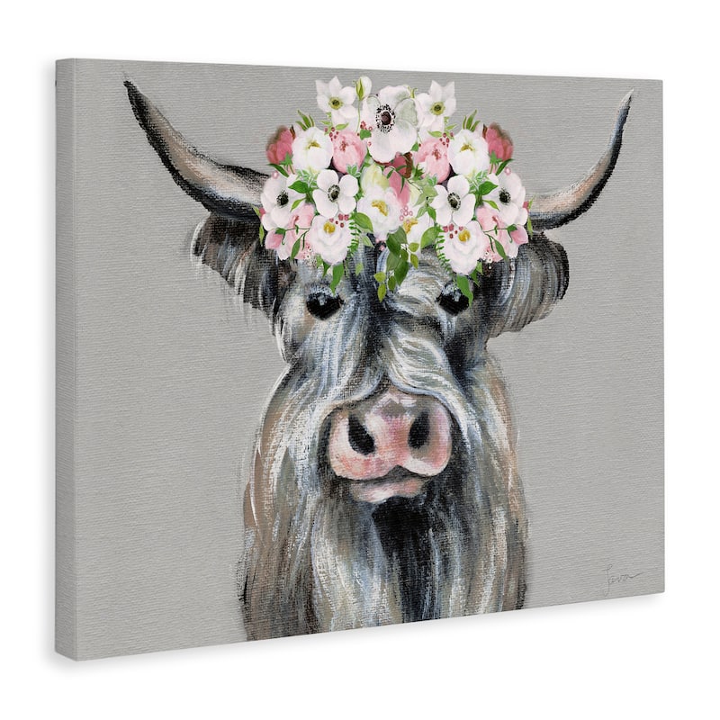 Stupell Shabby Chic Cattle with Garland Canvas Wall Art Design By Janet Tava