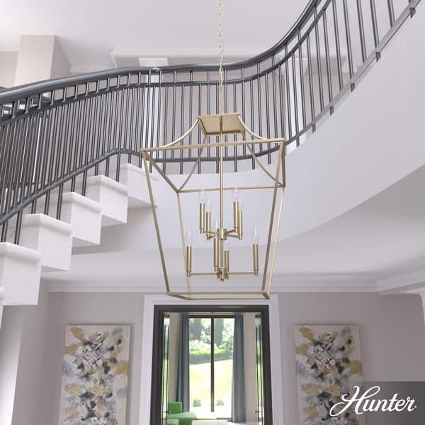 slide 2 of 12, Hunter Laurel Ridge 23" 8-Light Lantern Pendant - Entry - Candle, Modern Farmhouse, Contemporary, Transitional Alturas Gold
