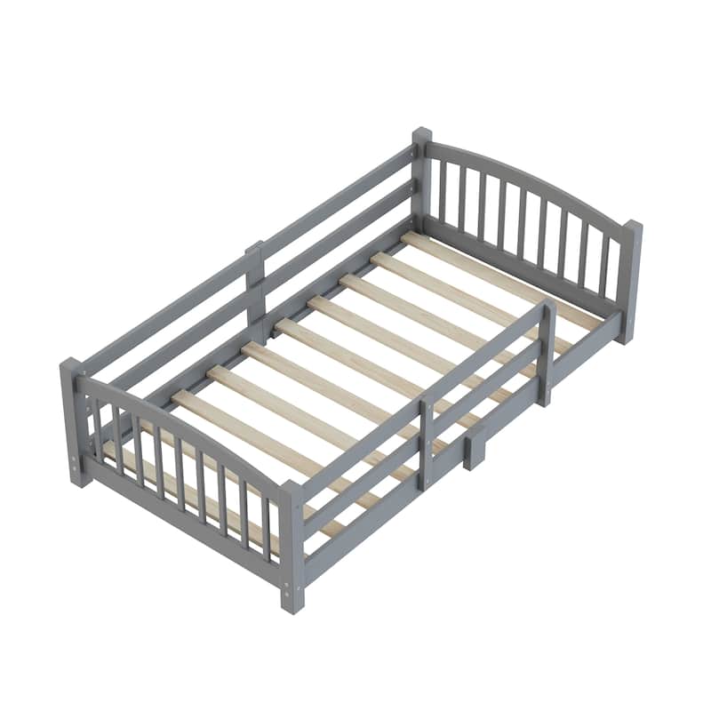 Solid Wood Floor Bed Montessori Bed with Safety Guardrails Without Door