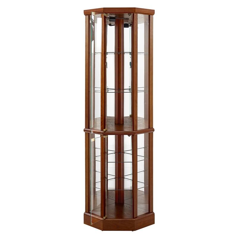 6 Shelf Corner Curio Diapaly Cabinet with Glass Shelves (Bulb Not Included)