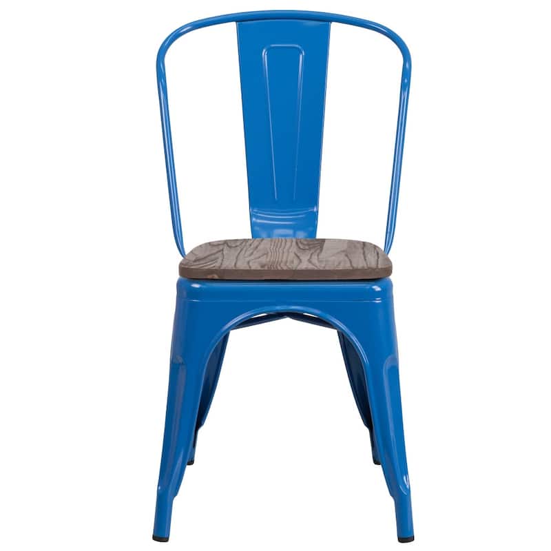 Wood Seat/ Galvanized Steel Stackable Chair (Set of 4) - 18"W x 20"D x 33"H