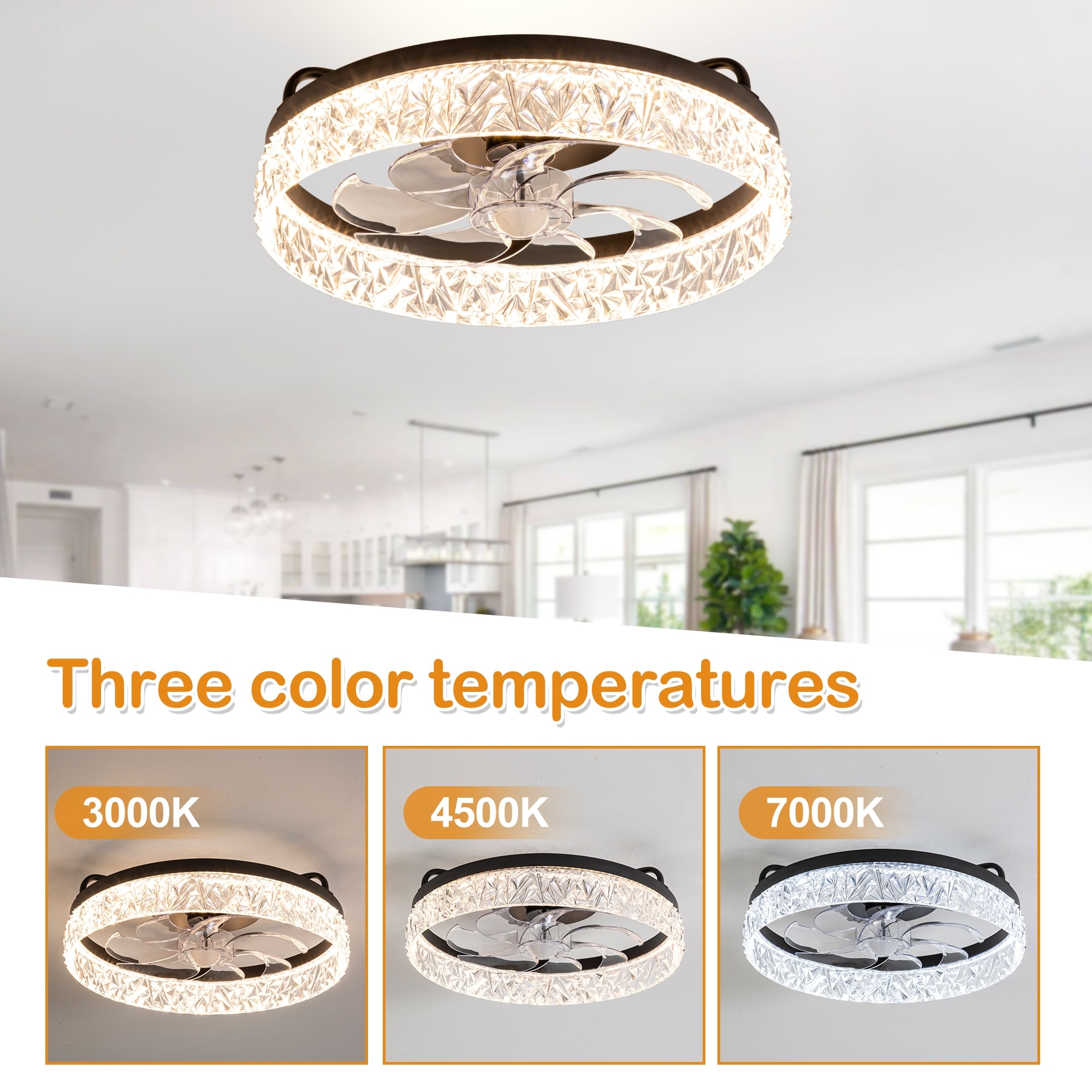 18-In LED Black Chandelier Ceiling Fan with Light Remote(8-blade