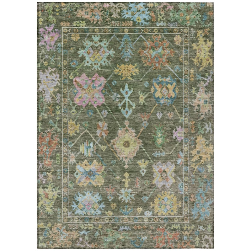 Machine Washable Indoor/ Outdoor Boho Traditional Chantille Rug