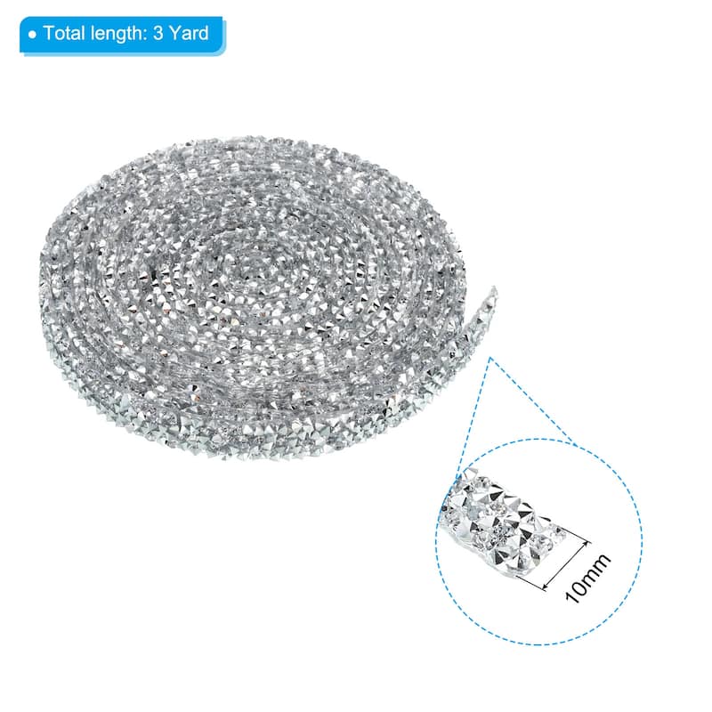 3 Yards Resin Rhinestone Ribbon Crystal Strips Hot Melt Adhesive - Silver - 10mm