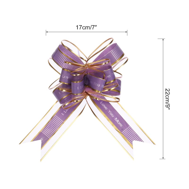 10pcs Large Pull Bow Love You Gift Wrapping Bows Ribbon Organza - Purple - 9 Inch