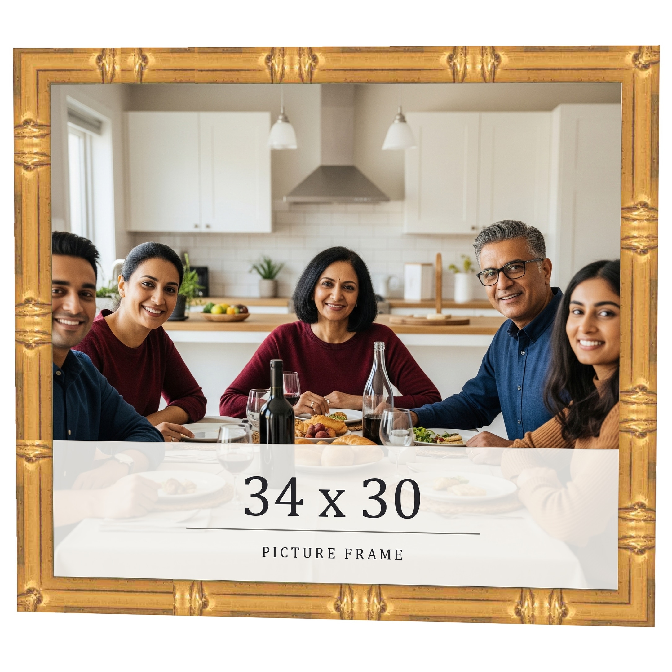 34x30 Frame Gold Bamboo Solid Wood Picture Frame | 1 Inch Moulding