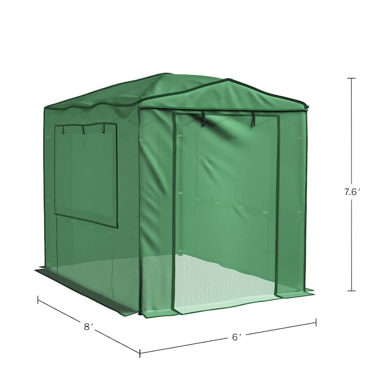Pop Up Greenhouse - 8ft x 6ft Portable Walk In Green House with Roll-Up Zippered Doors and Mesh Windows by Home-Complete (Green)