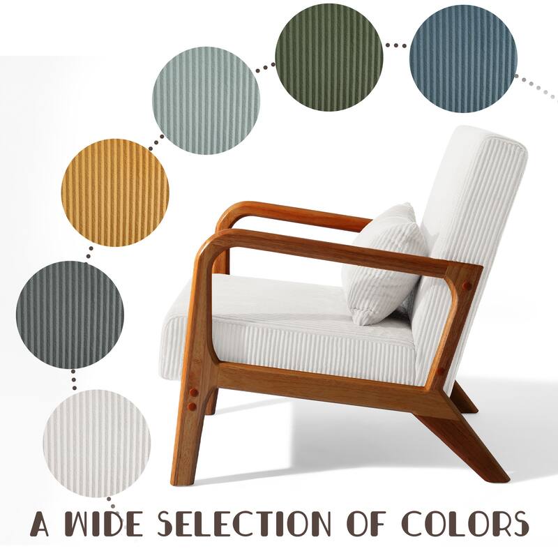 Uixe Mid Century Solid Wood Upholstered Corduroy Accent Chair