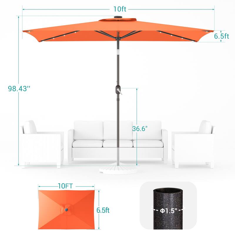 LIVOOSUN 10x6.5ft Steel Solar-Powered LED Patio Umbrella,w/Crank Tilt