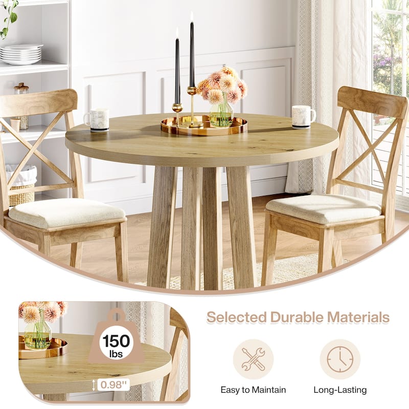 31.5” Round Dining Table Farmhouse Small Kitchen Table with Base - Natural Wood Color - N/A