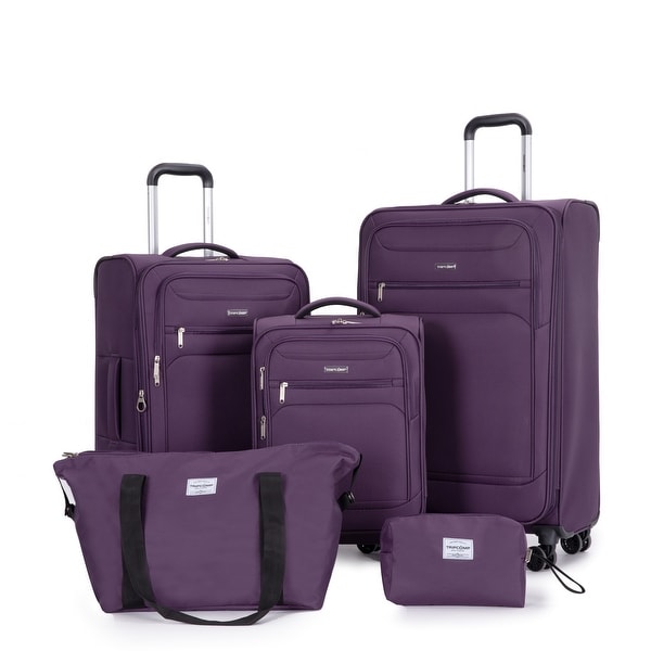 Durable 5-Piece Softshell Suitcase Set with Smooth Spinner Wheels