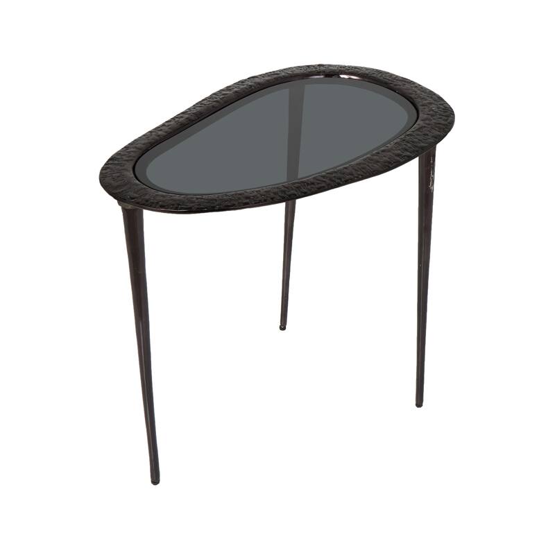 Black Aluminum Metal Abstract Oval Shaped Accent Table with Shaded Glass Top