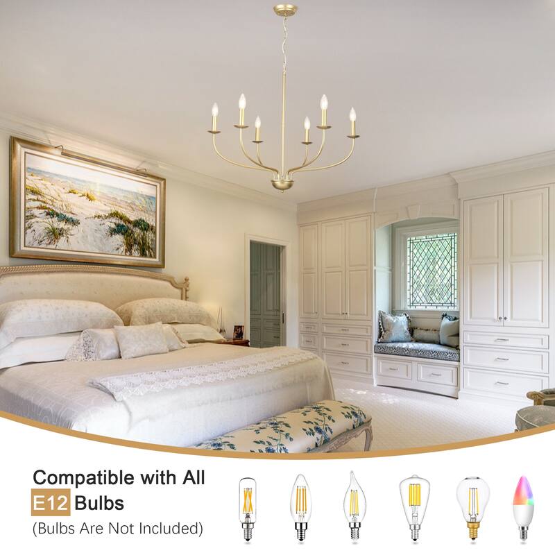 6-Light Farmhouse Candle Chandelier Modern Hanging Lamp for Living Room Kitchen Hallway Entryway - N/A