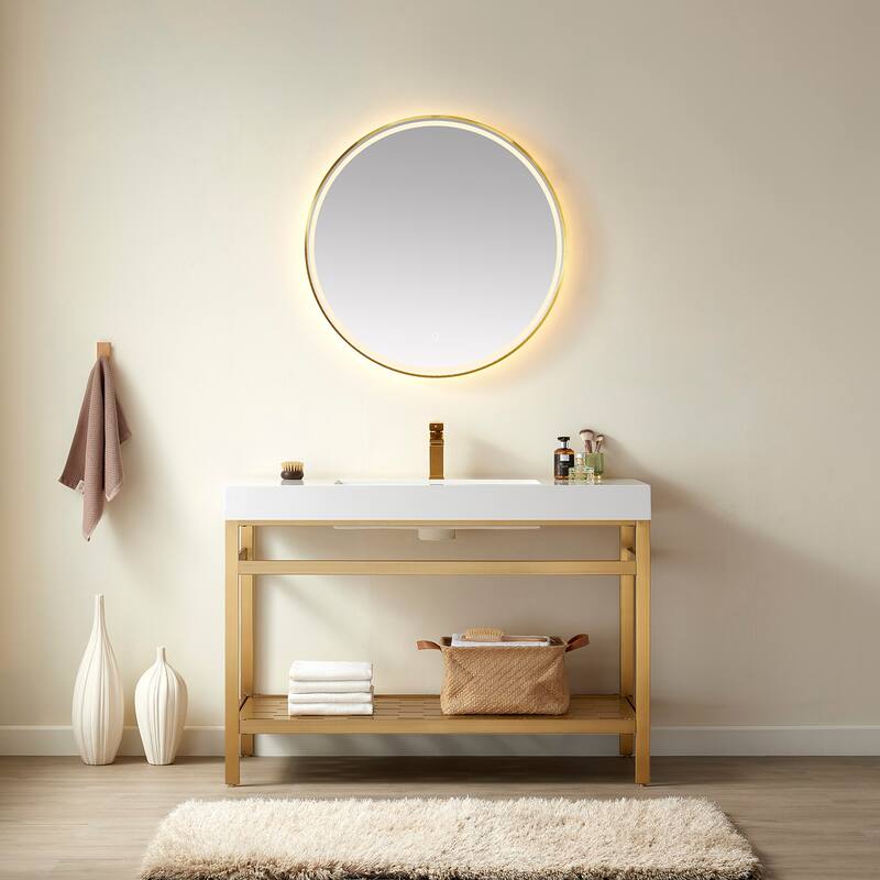 Ablitas 48" Single Vanity in Metal with Stone Sink Top&Mirror