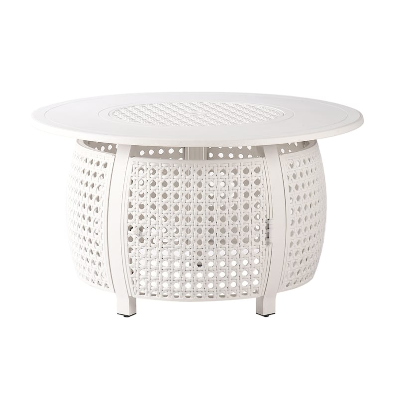 Round 44 in. x 44 in. Aluminum Propane Fire Pit Table with Glass Beads, Two Covers, Lid, 57,000 BTUs - N/A
