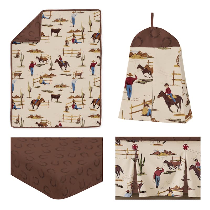 Sweet Jojo Designs Western Cowboy Boy 4pc Nursery Crib Bedding Set Wild West Southern Charm South Country Desert Horse Horseshoe