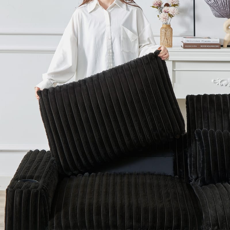 Super Large 126-Inch Corduroy L-Shaped Sofa with Cup Holders, USB Port, Movable Footrest, and 8 Cushions.