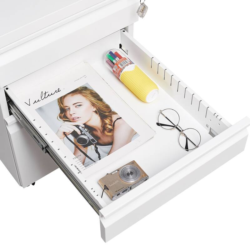 3-Drawer Mobile Filing Cabinet With Lock, Office Storage Filing Cabinet , Metal Filing Cabinet To Be Installation Required