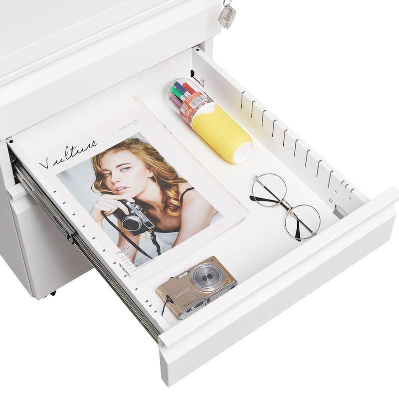 3-Drawer Mobile Filing Cabinet With Lock, Office Storage Filing Cabinet Of Legal/Letter Size, Metal Filing Cabinet