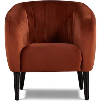 Modern Burnt Orange Accent Chair with Barrel Design and Tufting