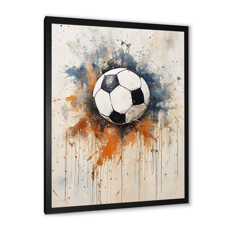 Designart "Wolrd Cup Beige Soccer Ball" Soccer Wall Decor White - Modern Entryway Framed Wall Art Print
