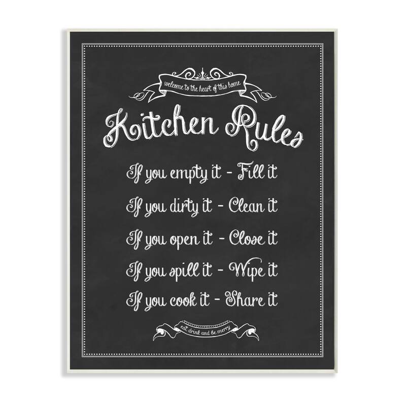 Stupell Kitchen Rules Chalkboard Vintage Sign Wall Plaque Art - 10 x 15