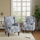 preview thumbnail 24 of 85, 2 Set Transitional Patterned Wingback Accent Chairs with NailHead Navy
