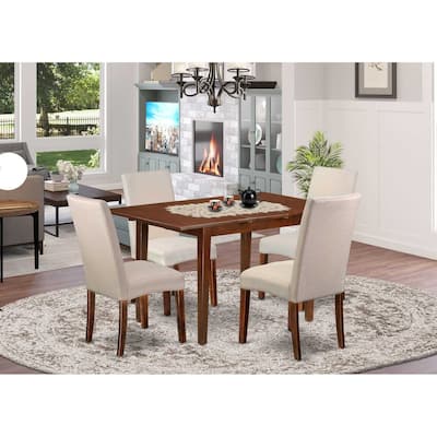 Rectangle Kitchen Table Set 5pc - 48/60" Table w/ Butterfly Leaf & 4 Chairs - Linen Fabric Cream