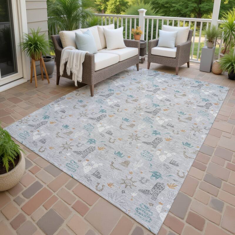 Machine Washable Indoor/ Outdoor Cowboy Ranch Chantille Rug - Silver - 3' x 5'