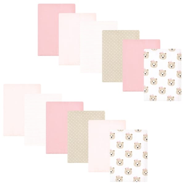 slide 1 of 1, Hudson Baby Infant Girl Flannel Burp Cloth 12pk, Pink Taupe Bear, One Size - Pink Taupe Bear - One Size One Size - Pink Taupe Bear