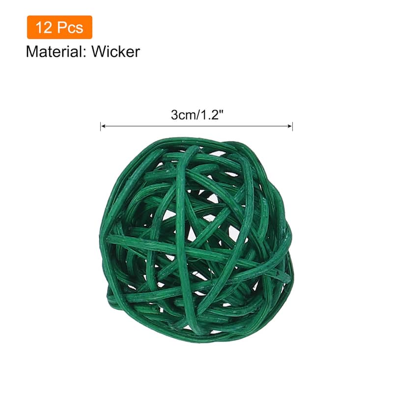 12 Pcs Wicker Rattan Balls 1.2In for Vase Fillers Party Decorative - Grass Green