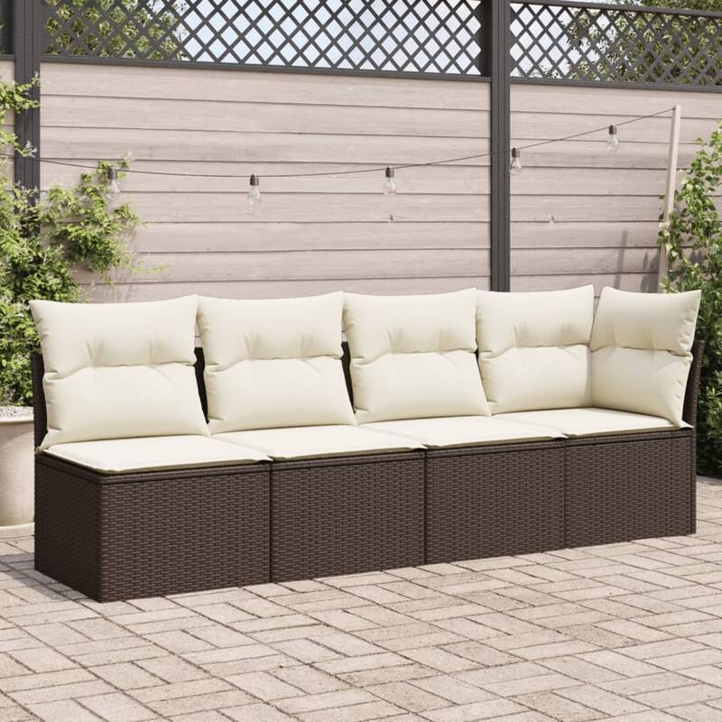 vidaXL Patio Sofa with Cushions Outdoor Seating Sectional Sofa Poly Rattan - Brown corner + 3x middle - 24.4 x 89.4 x 27.2 in