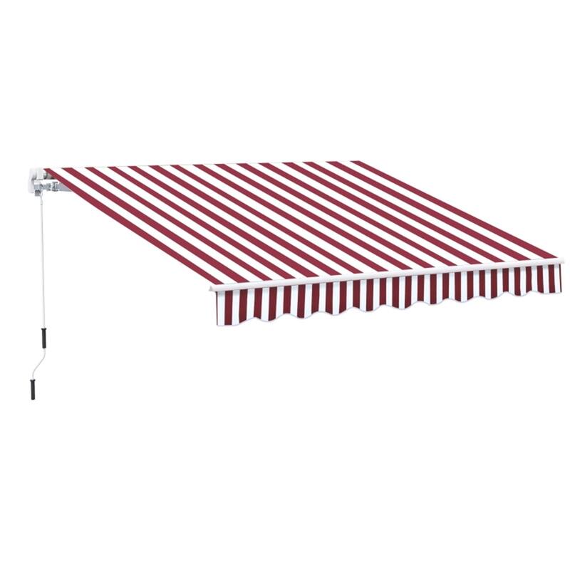 Wine Red-White Stripes Aluminum Steel Polyester Outdoor Retractable Awning - 116.25" W x 96.5" D - Wine Red-White