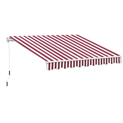 Wine Red-White Stripes Aluminum Steel Polyester Outdoor Retractable Awning - 116.25" W x 96.5" D