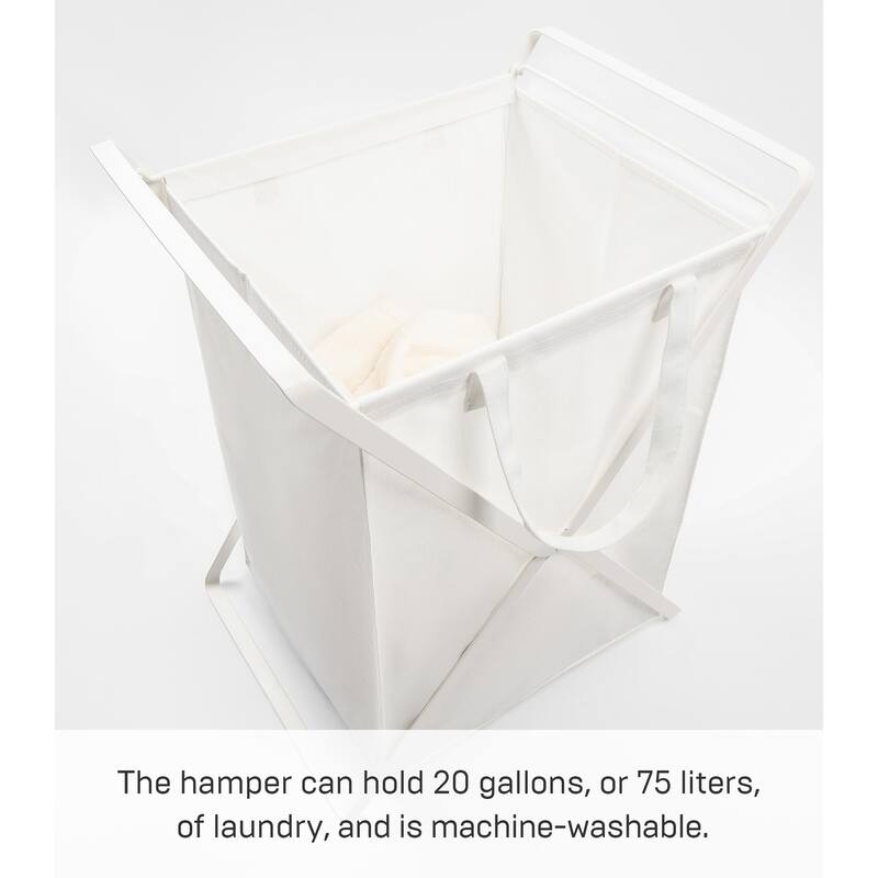 Yamazaki Home Laundry Hamper with Cotton Liner - Two Sizes, Steel and Cotton, Large, 20 gallons, 75 liters, Collapsible