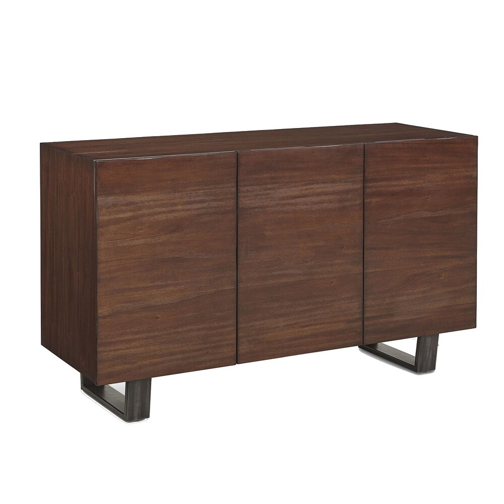 Overstock 55 Inches 3 Door Wooden Sideboard with Sled Base, Brown (Brown)