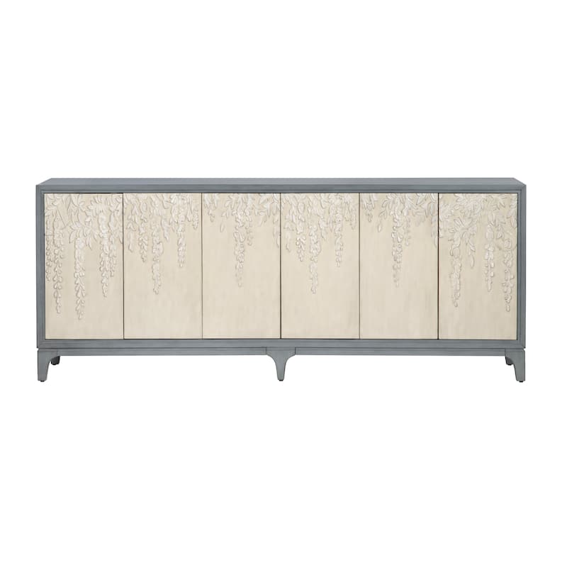 88 in. Blue Solid Wood 6 Door Media Credenza_Sideboard
