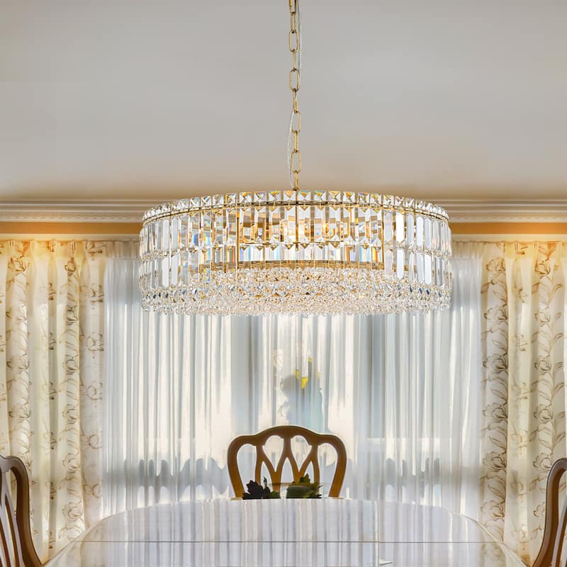 8-Lights Modern Drum Crystal Chandelier Round Dining Room Light Fixture - W23.6" - Gold