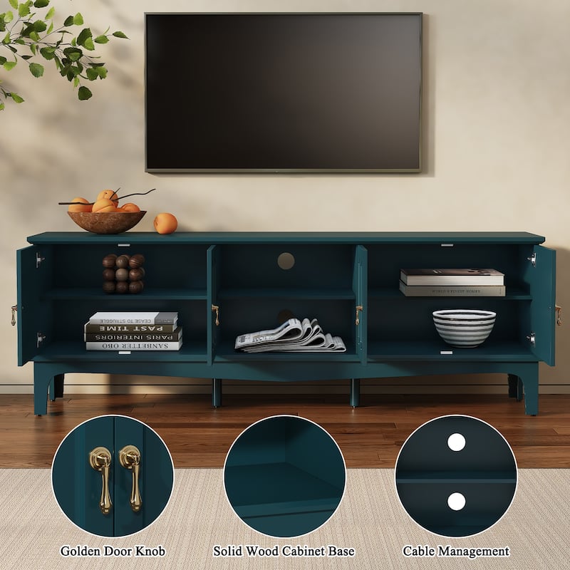 67" Mid-Century Modern TV Stand with Storage Cabinets & Open Shelves