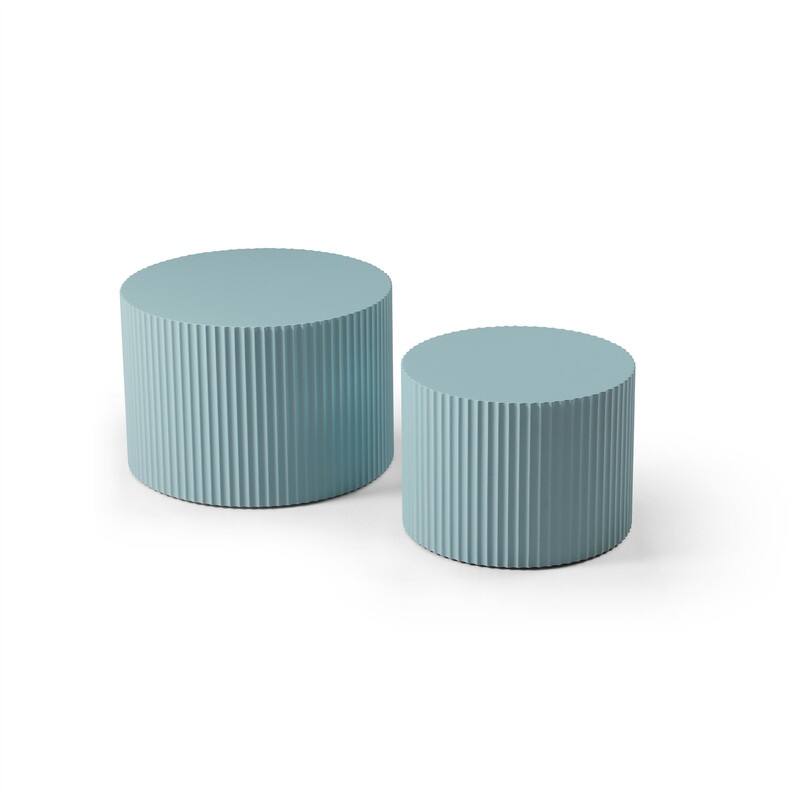 Modern Handcraft Round Coffee Table Nesting Table, Set of 2