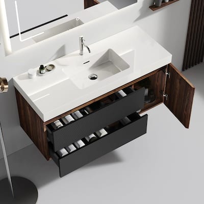 GDFStudio - Grace Floating Bathroom Vanity with Solid Surface Sink and Soft-Close Storage