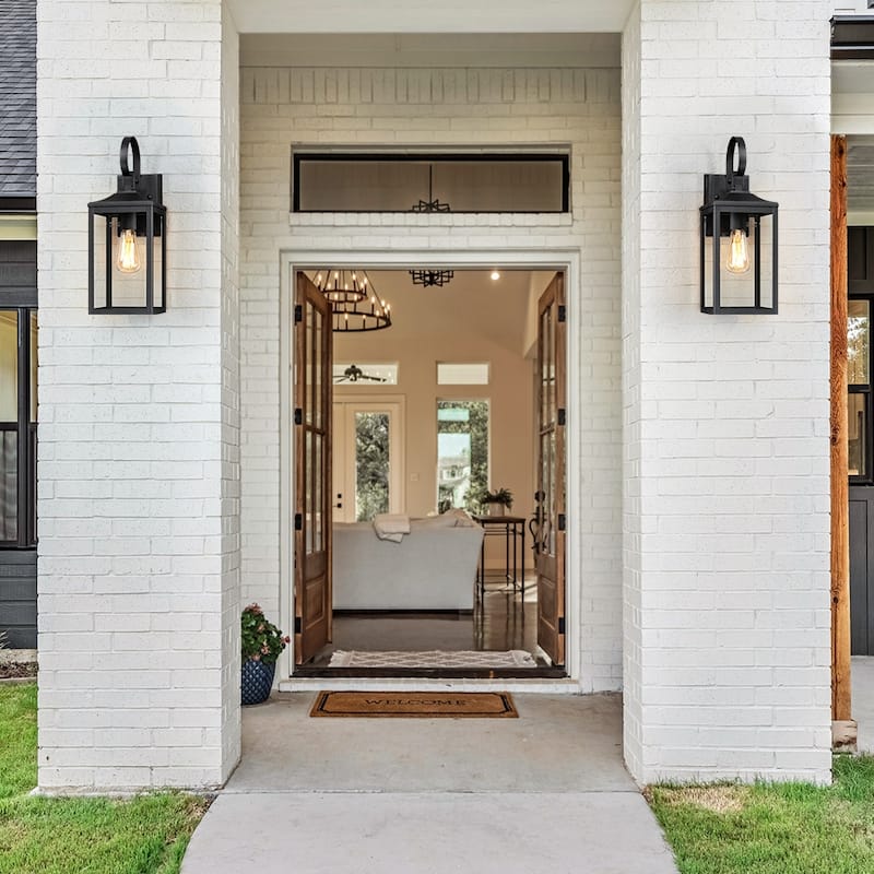 18"H 1-Light Black Outdoor Exterior Wall Lantern Sconce Light
